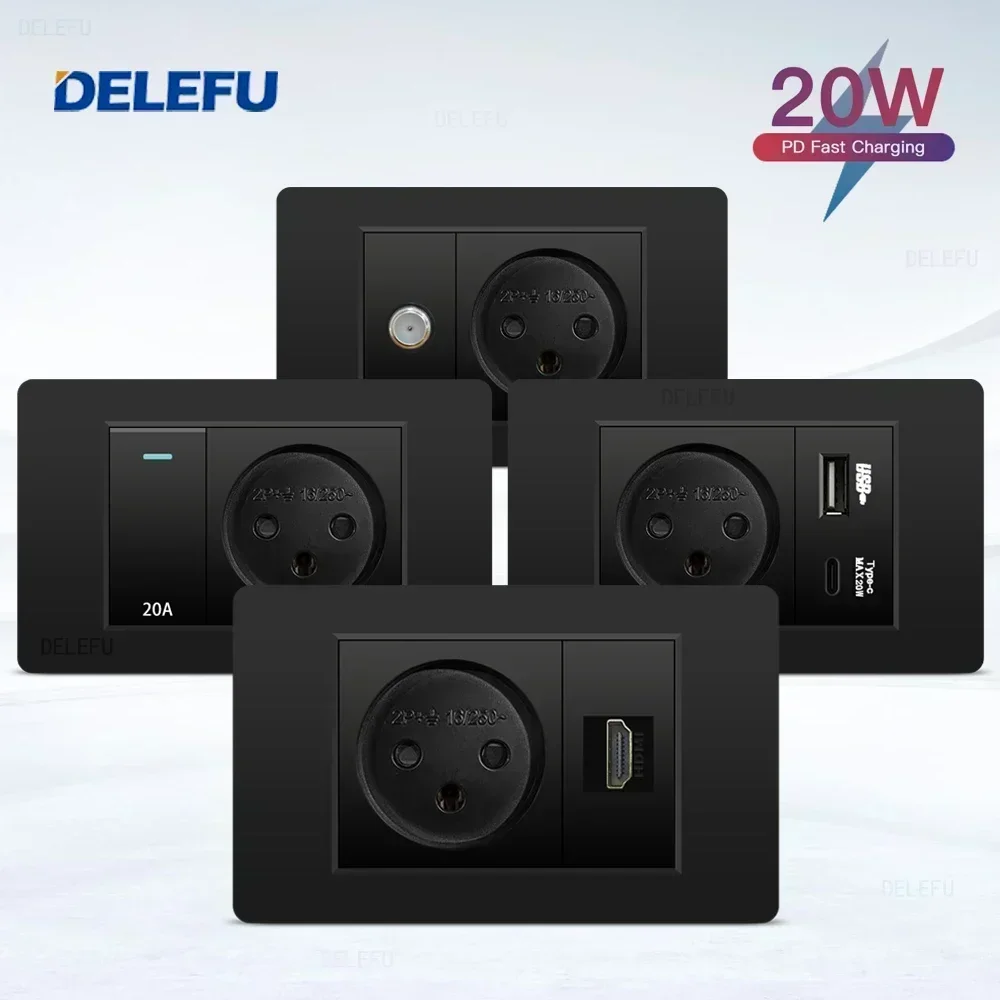 Smart Light Switch Wifi - DELEFU Black Retardant PC Israel USB